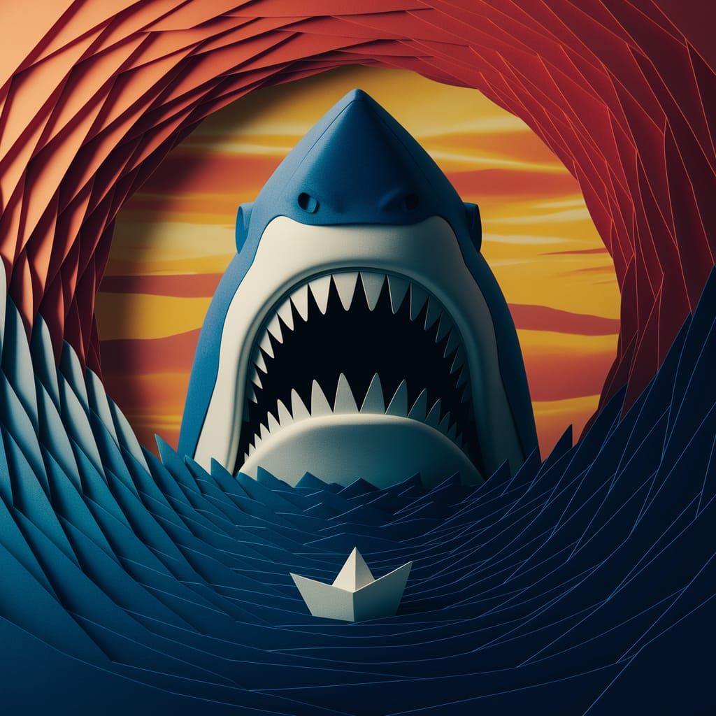 Jaws Movie Poster Recreated as 3D Paper Craft