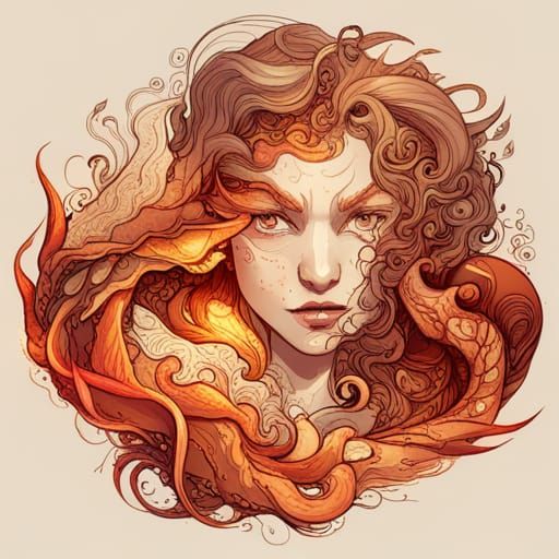 Fiery Dragon Digital Painting with Golden Outlines