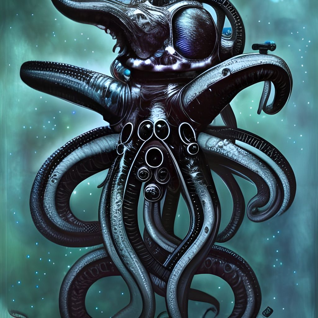 Grimdark Space Octopus in Mixed Media Style