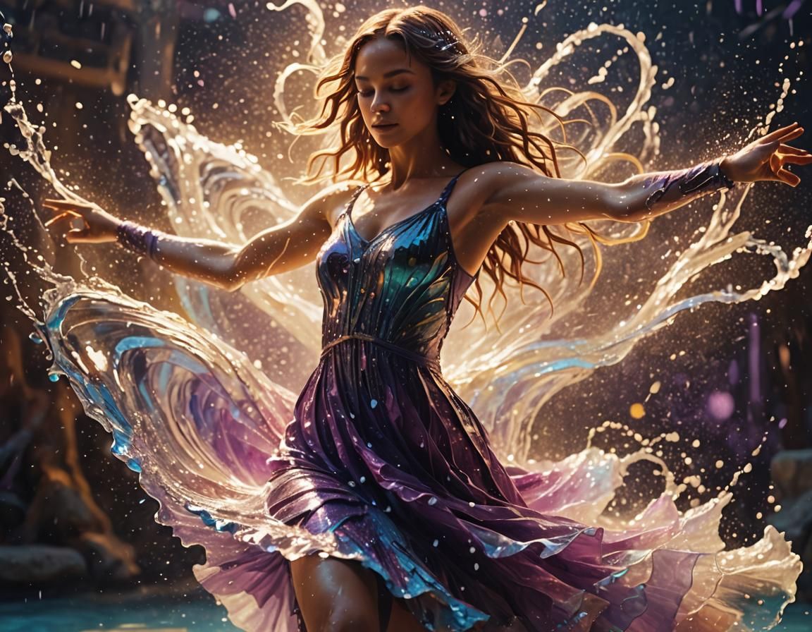 Graceful Dancer in Rippling Reflections: Fantasy Art