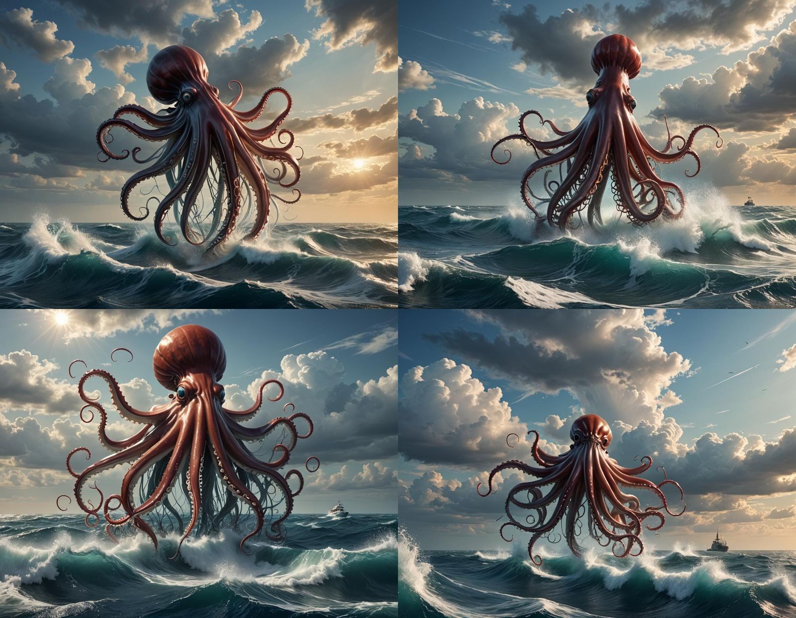 Giant Squid Dominates Violent Ocean Scene