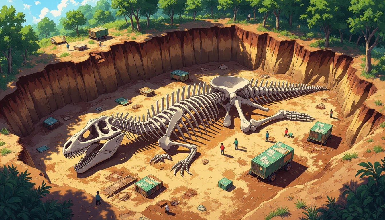 Dinosaur Skeleton Uncovered in Archaeological Dig Site