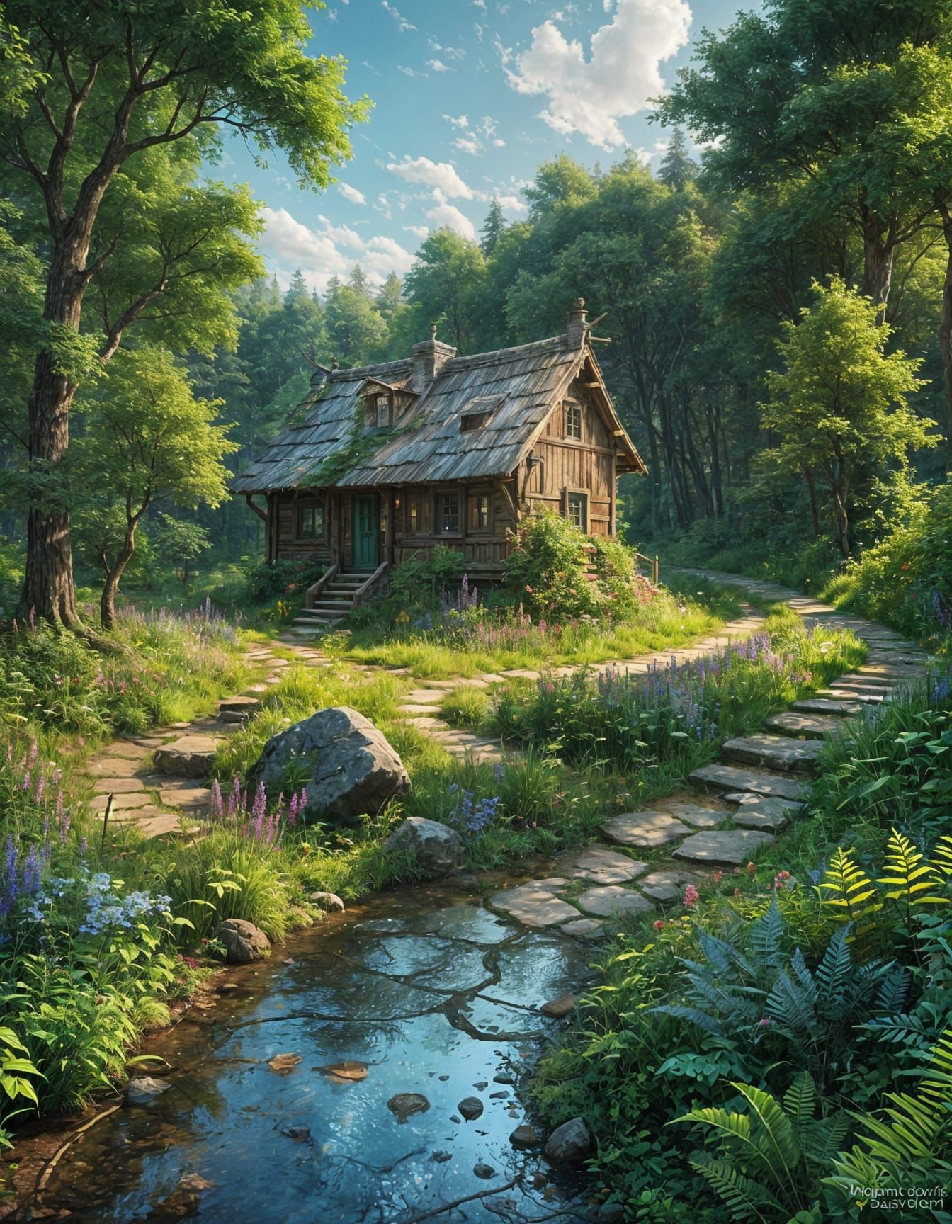 Verdant Forest Pathway in Hyperrealistic Style