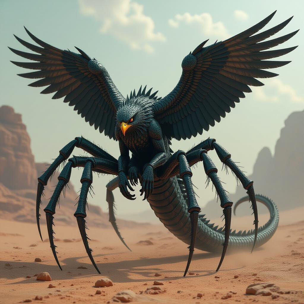 Biomechanical Spider-Falcon-Crocodile Hybrid Creature