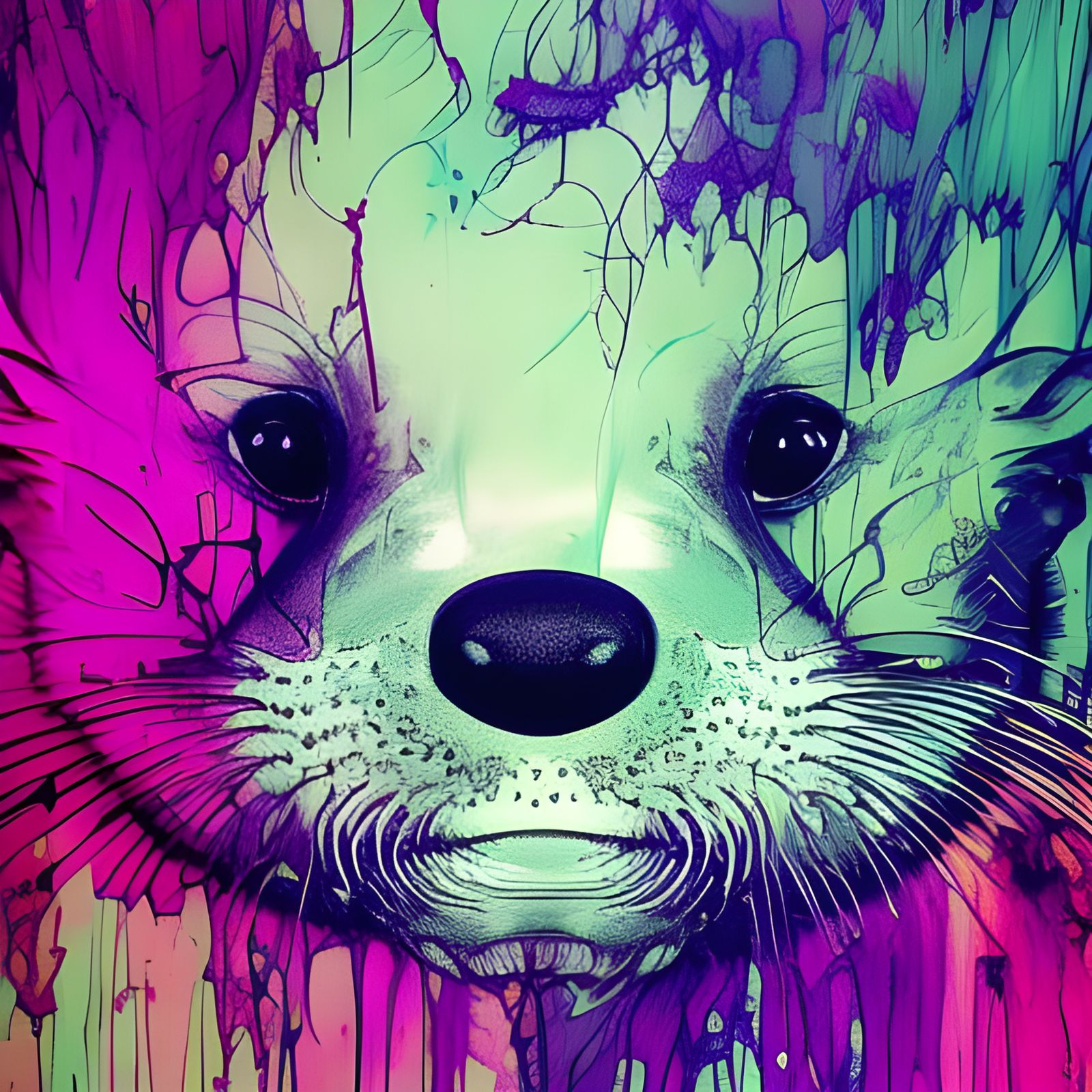 Hyperrealistic Otter Cub Portrait in Ink Splash Art