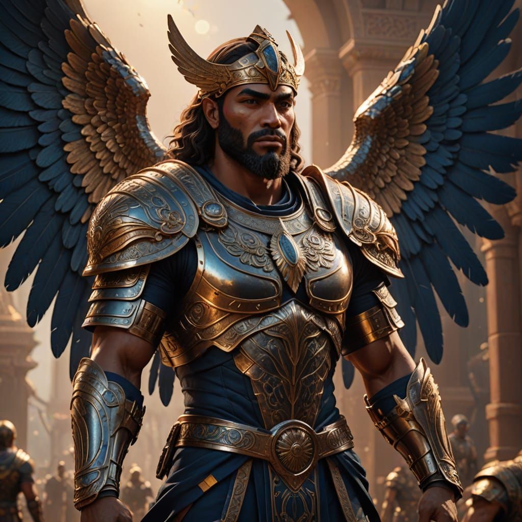 Egyptian Angel Michael in Golden Hour with Archangel Wings