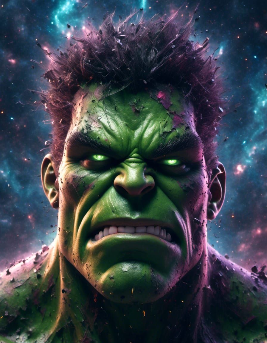 Realistic Teenage Hulk Portrait with Galaxy Eyes