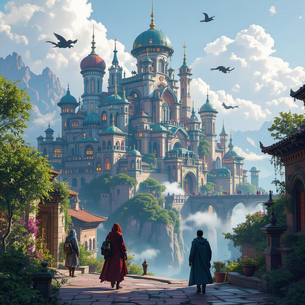 Vibrant Fantasy Life Scene in Matte Painting Style