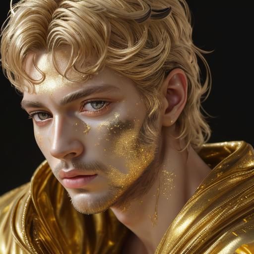 Golden Man Portrait in Hyperrealistic Style