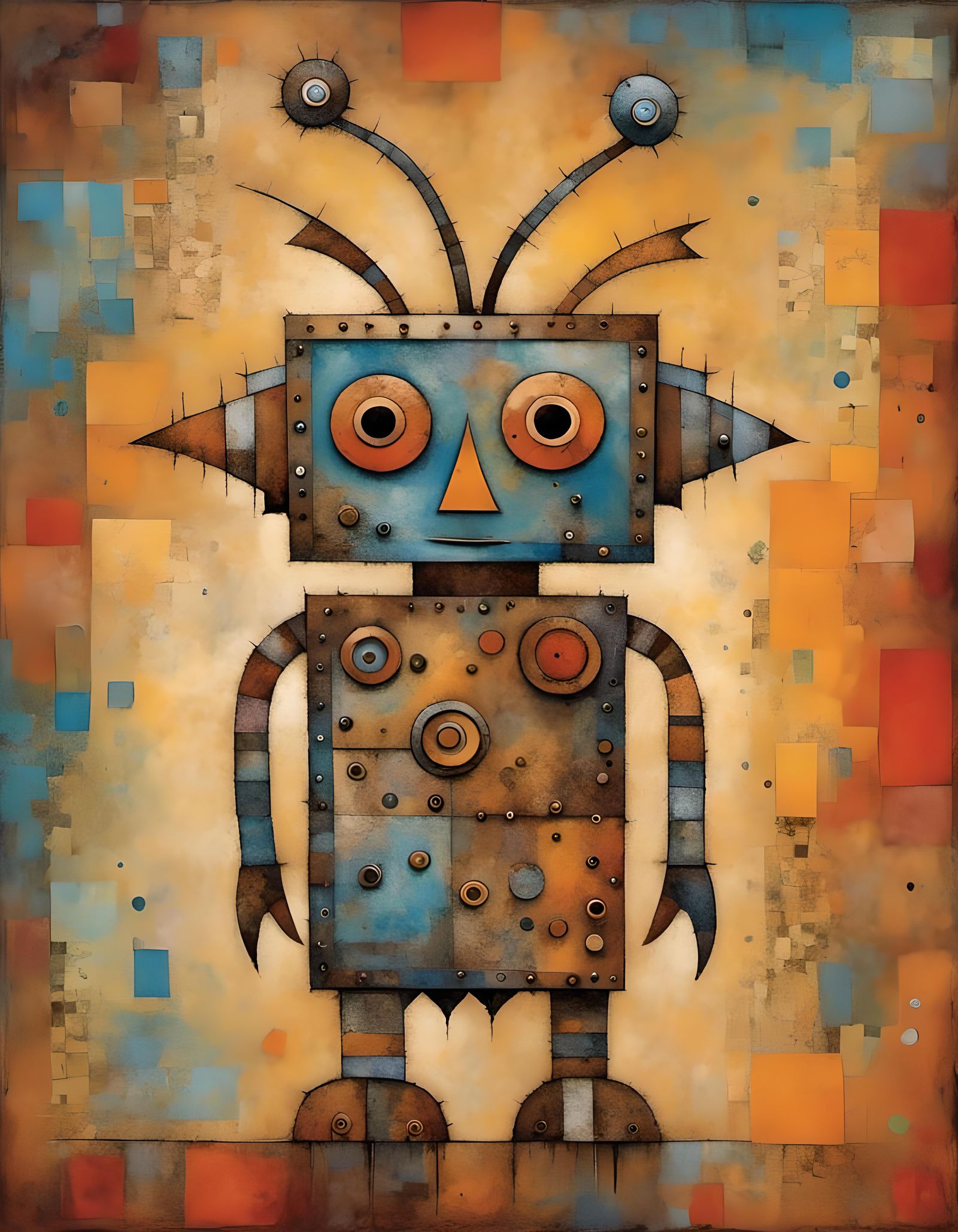 Cute Rusty Robot in Kilt, Steampunk Style