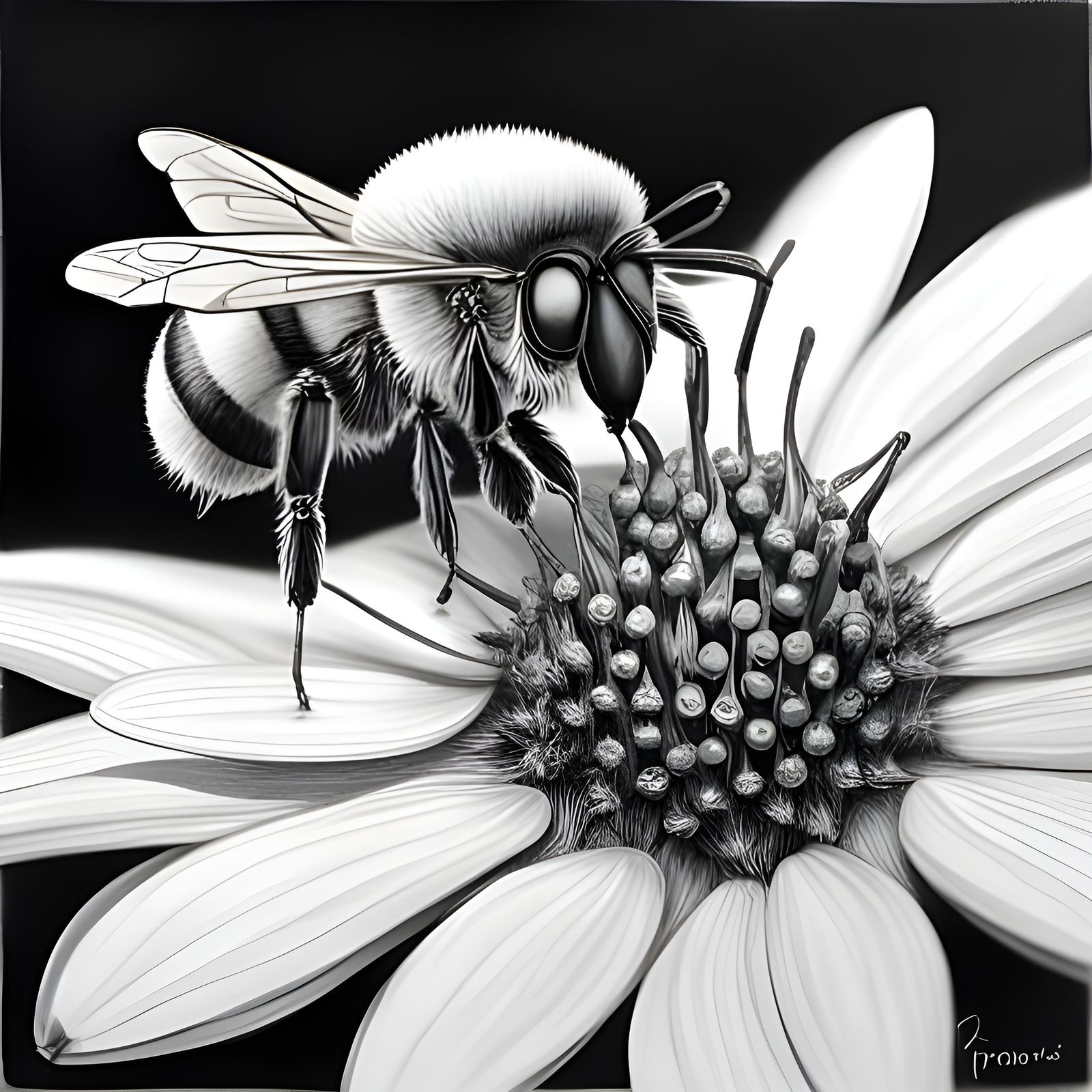 "Bee on the Daisy Flower"