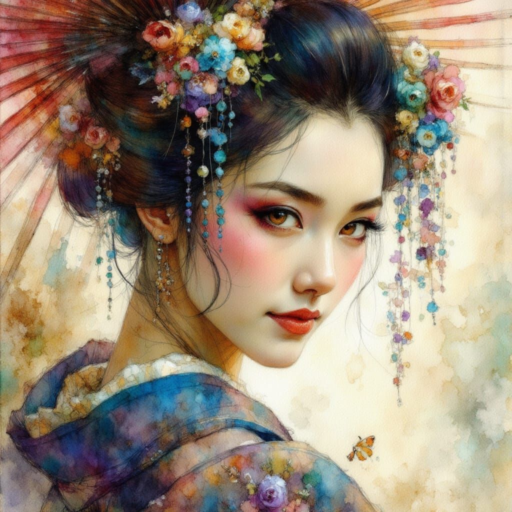 Geisha in Dark Fantasy Impressionistic Style