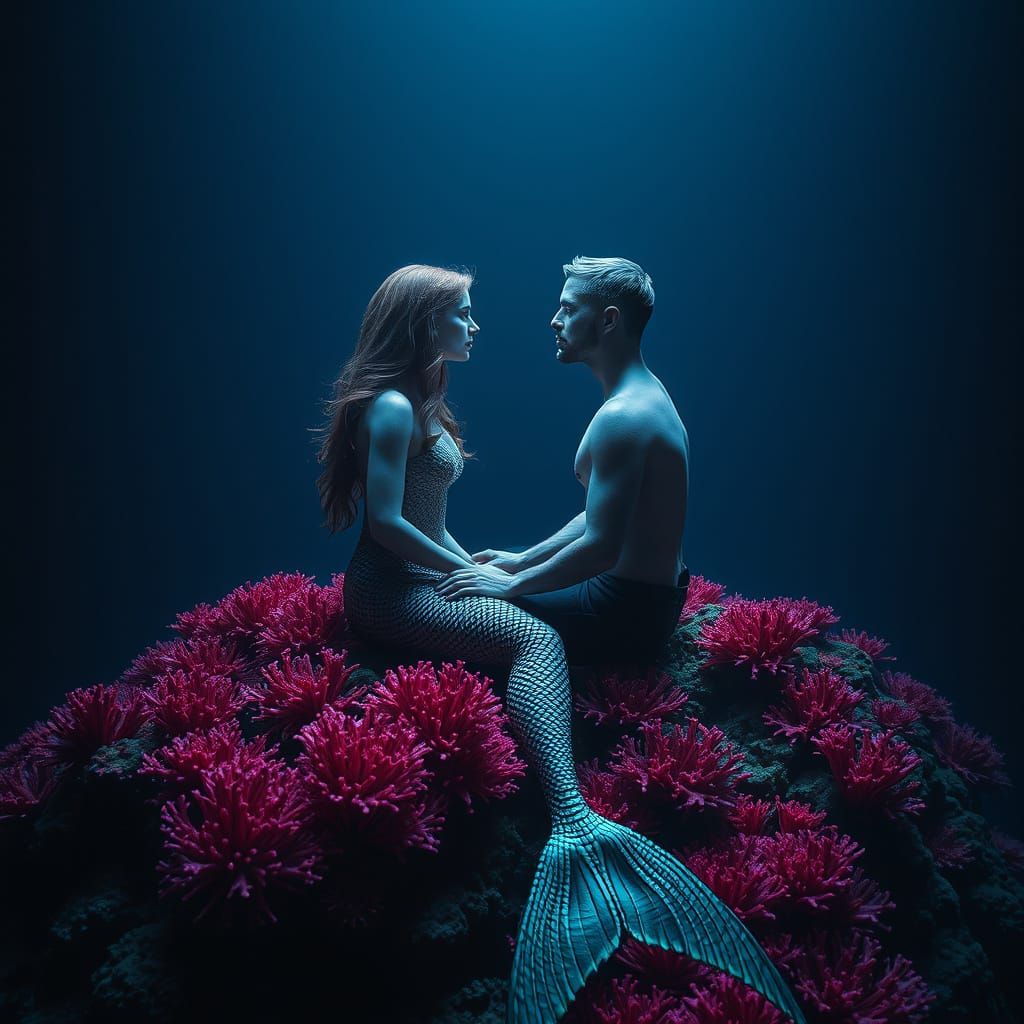 Mermaid and Merman's Divine Love in Hadal Surrealism