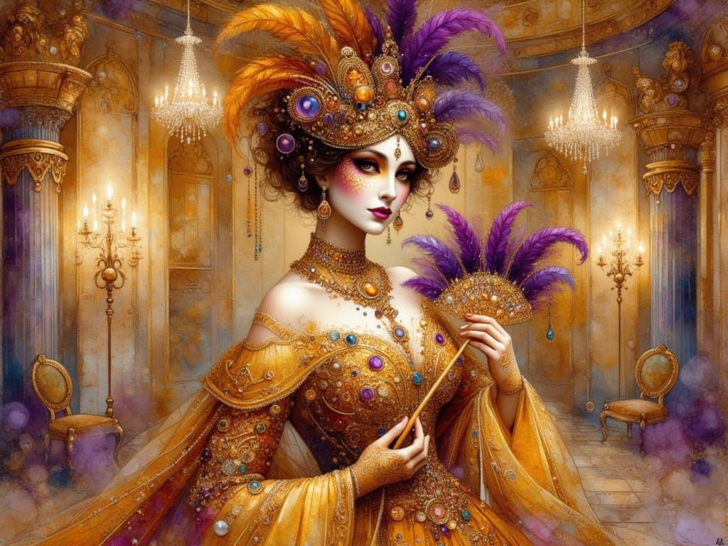 Regal Masquerade Queen in Opulent Ballroom