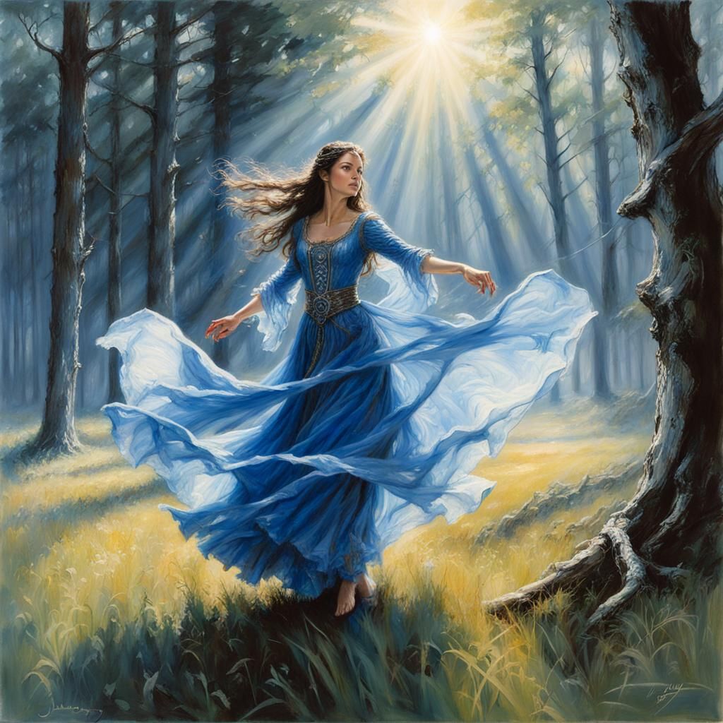 Woman Dancing in Sunlight, Luis Royo Style