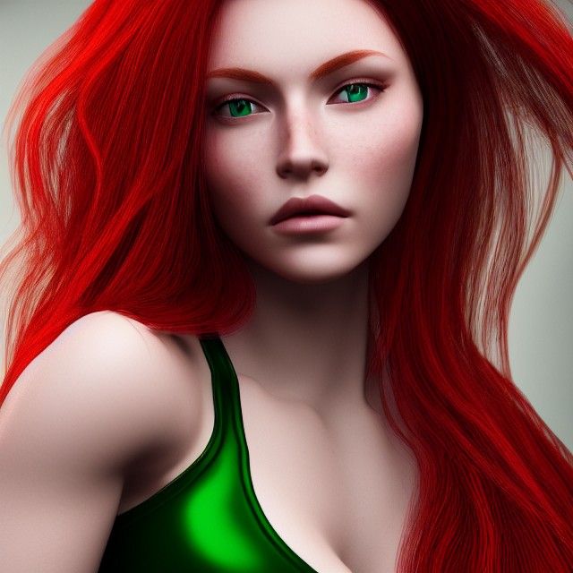 Red Haired Woman with Green Eyes: Photorealistic Render