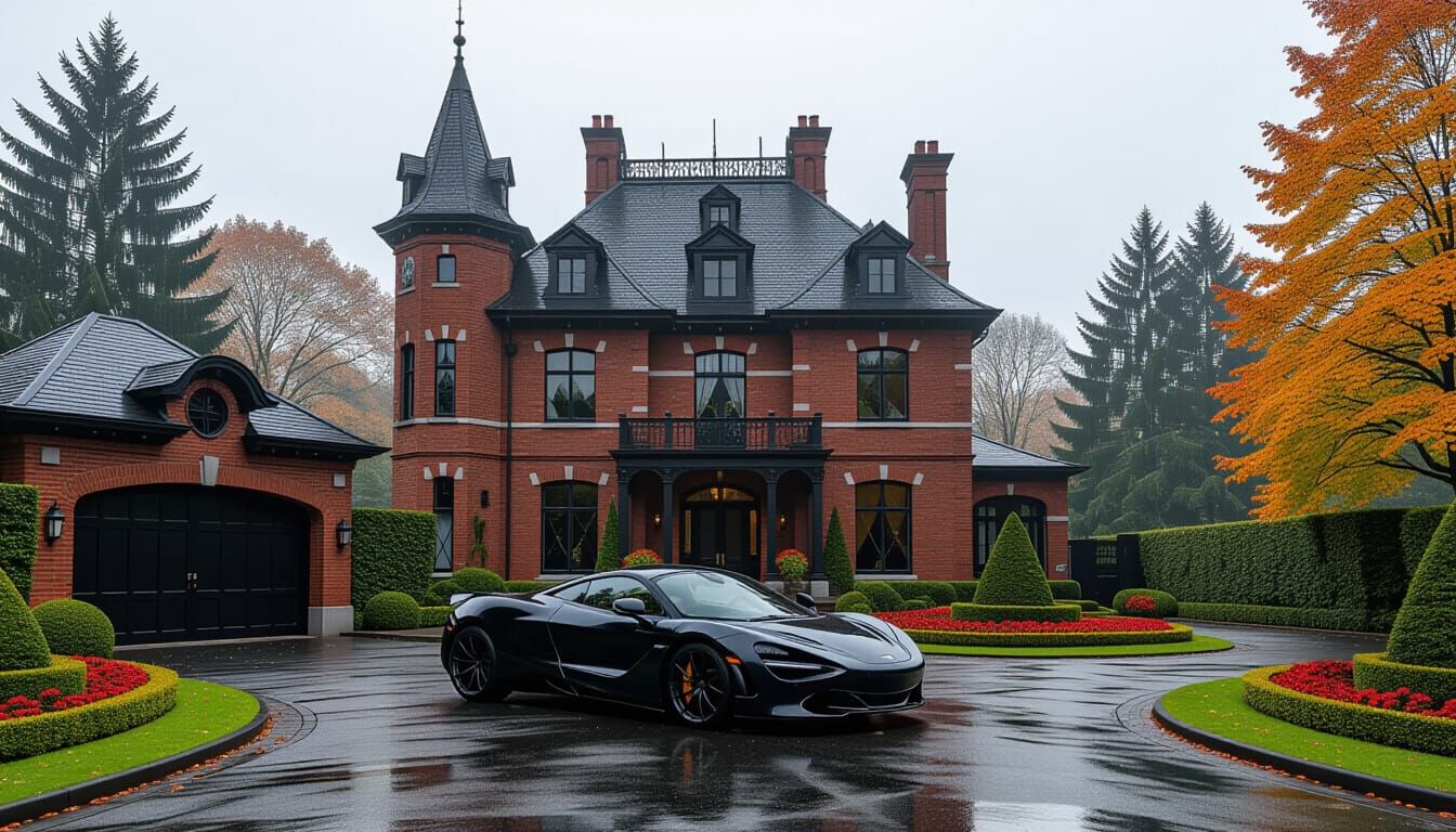 Victorian Chateau with McLaren in Misty Autumn Garden