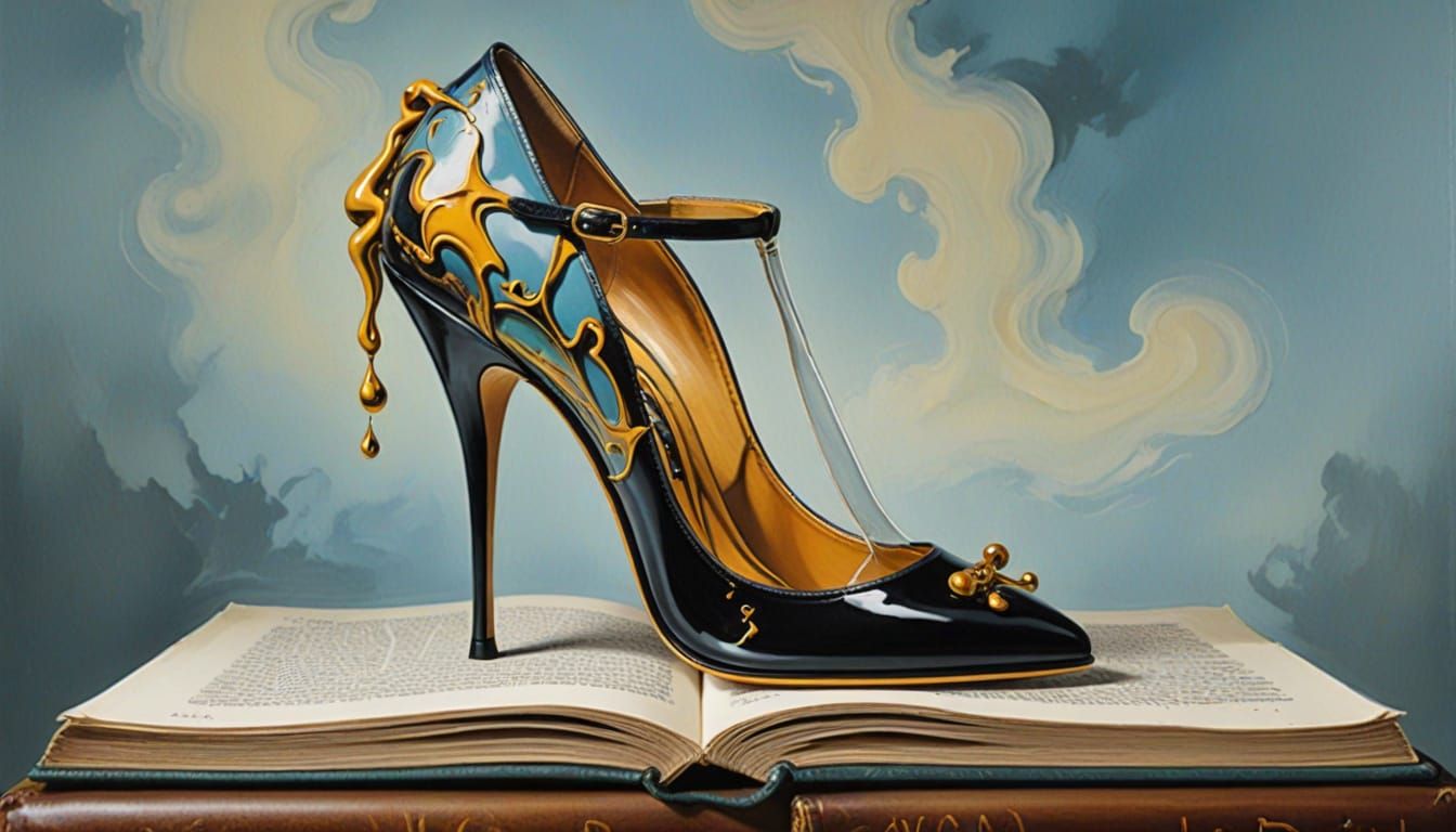 Surreal Stiletto Fashion Caricature in Melting Oil Style