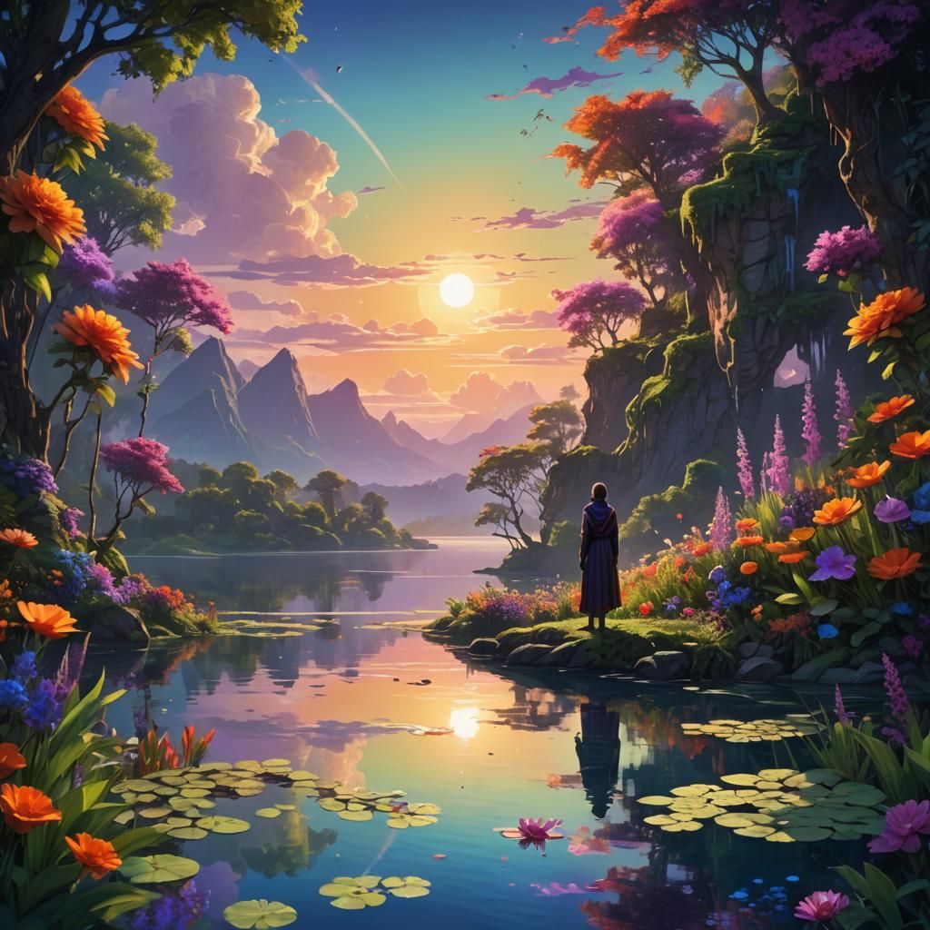 Dreamlike Figure by Serene Lake: Fantasy Concept Art