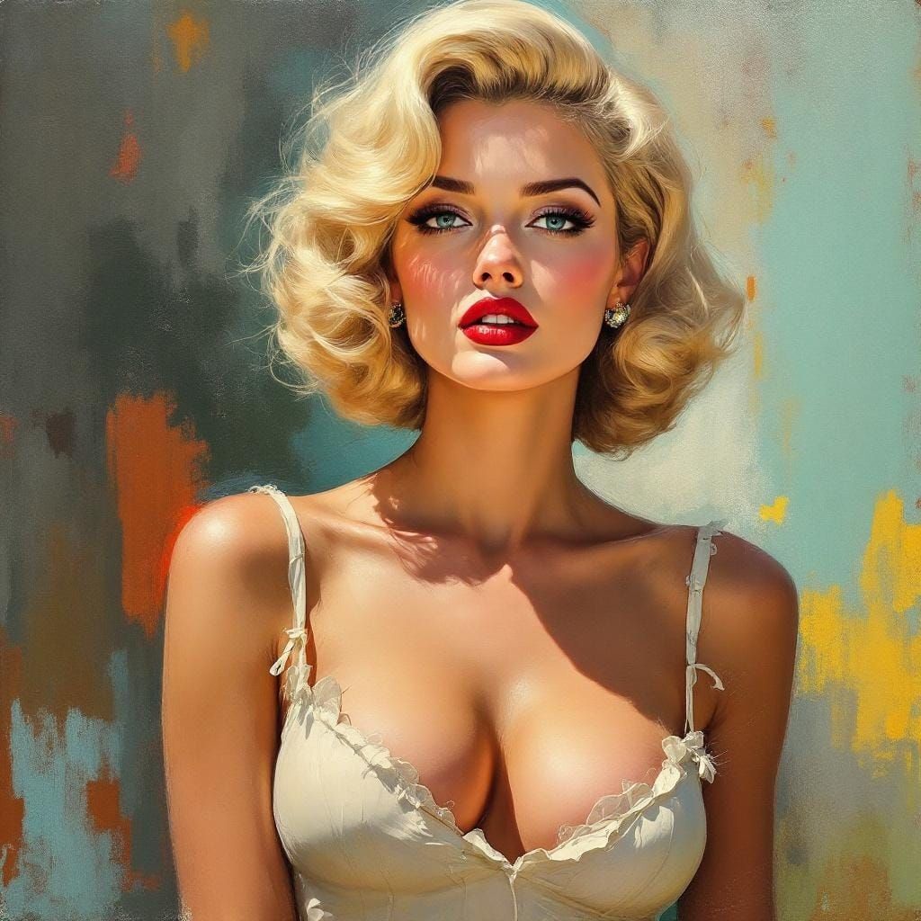 1950s Pin-Up Woman in Expressive Painting Style