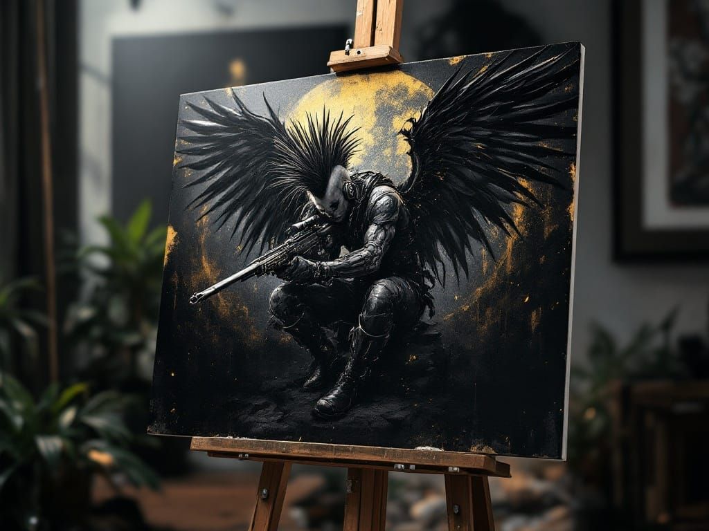 Gothic Punk Vampire Slayer on Harley Davidson Painting