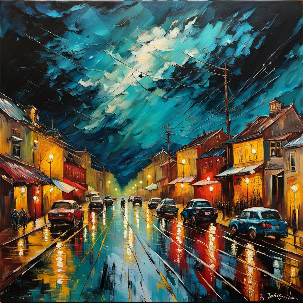 Tachisme Thunderstorm in Van Gogh Style