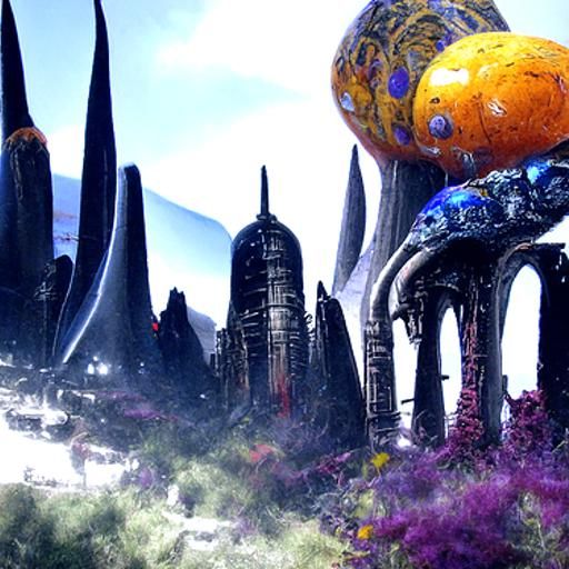 Futuristic Alien City in Giger Style, Detailed Art