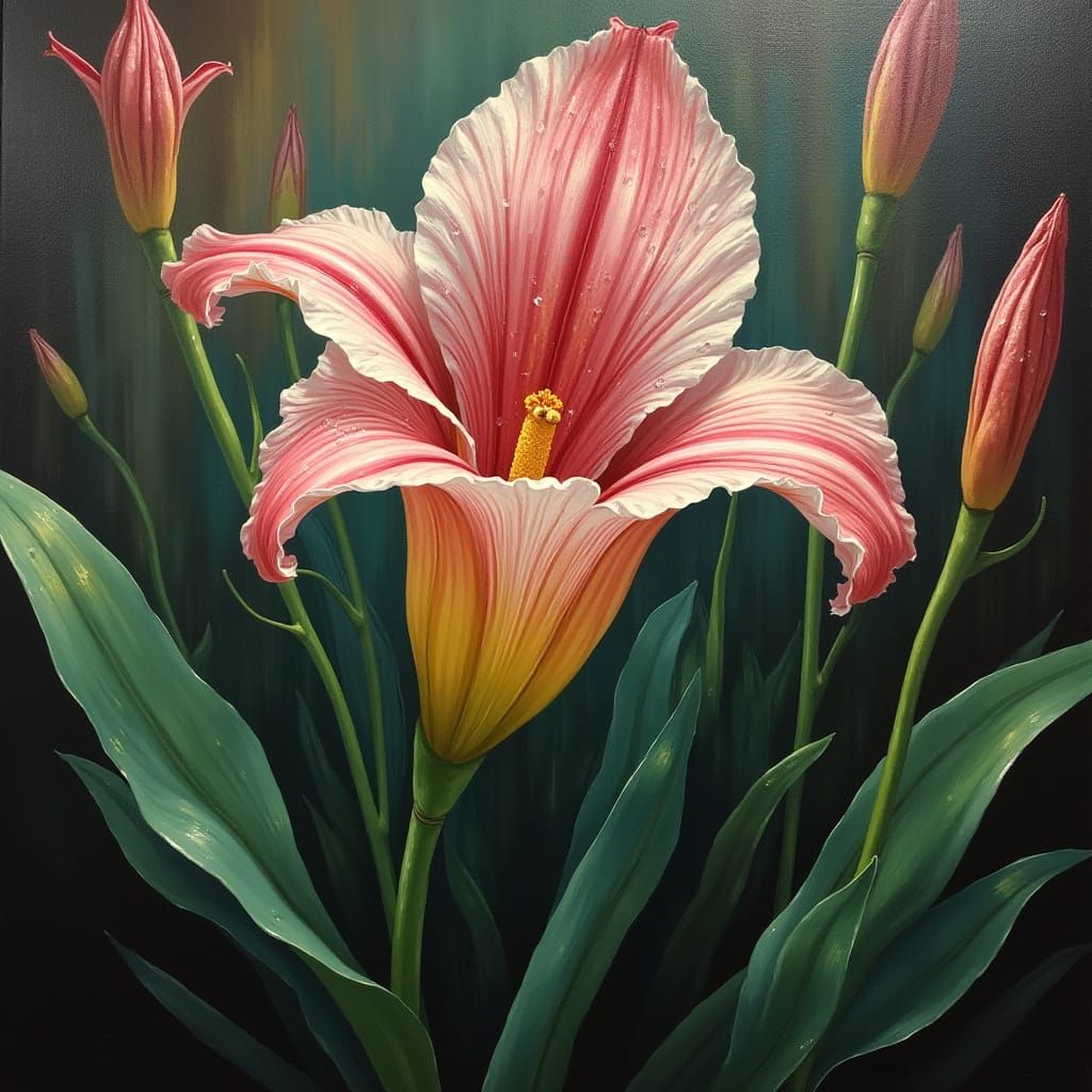 Hippeastrum rutilum, pink and white petals,