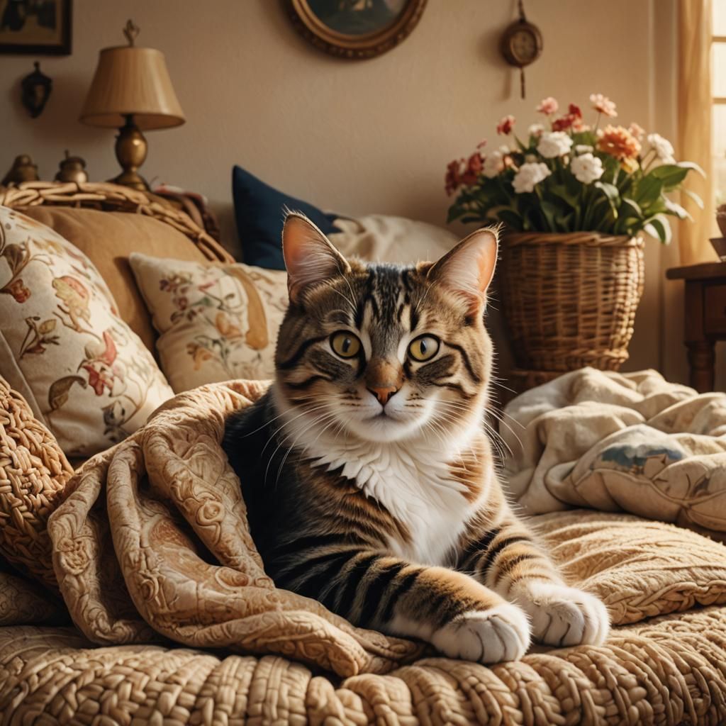 Cat and Mouse Snuggle in Cozy Fantasy Realism