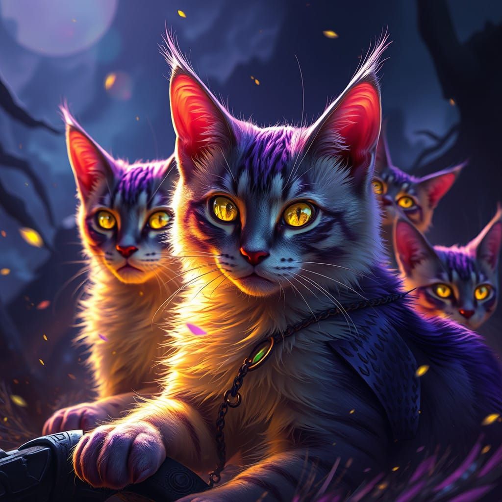 Dark Fantasy Cats in Vibrant Hues
