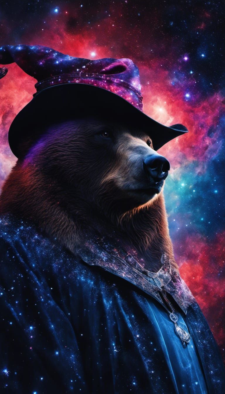 Gothic Space Bear Portrait with Witch Hat