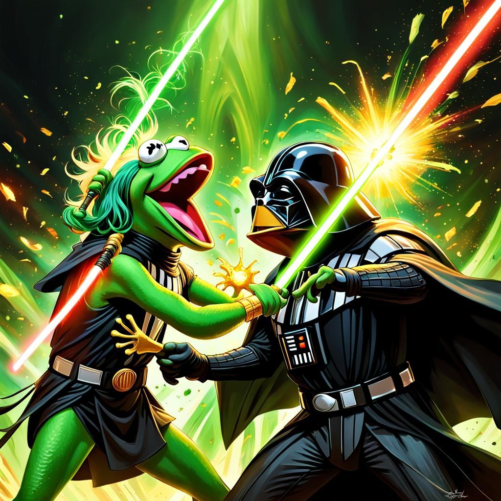 Kermit vs Vader: Painterly Style Lightsaber Duel
