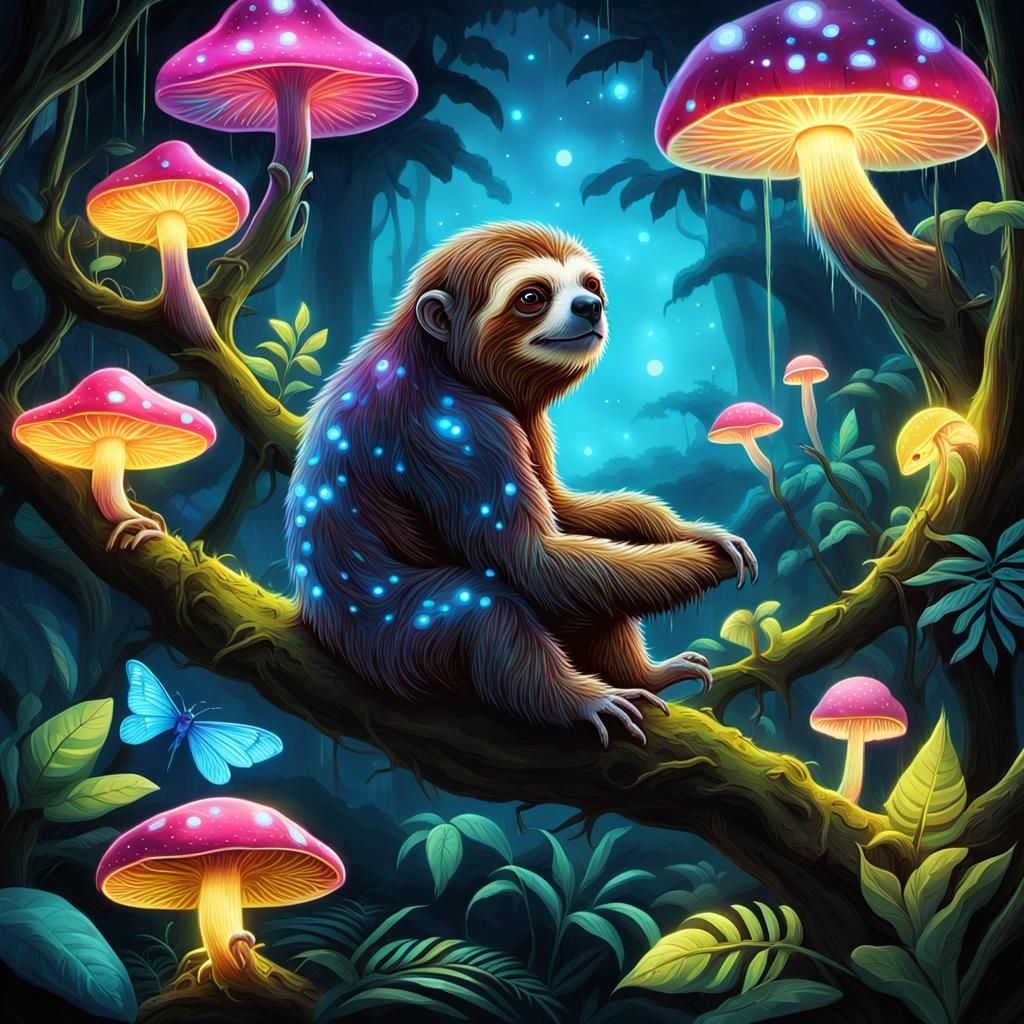 Bioluminescent Rainforest with Glowing Wildlife
