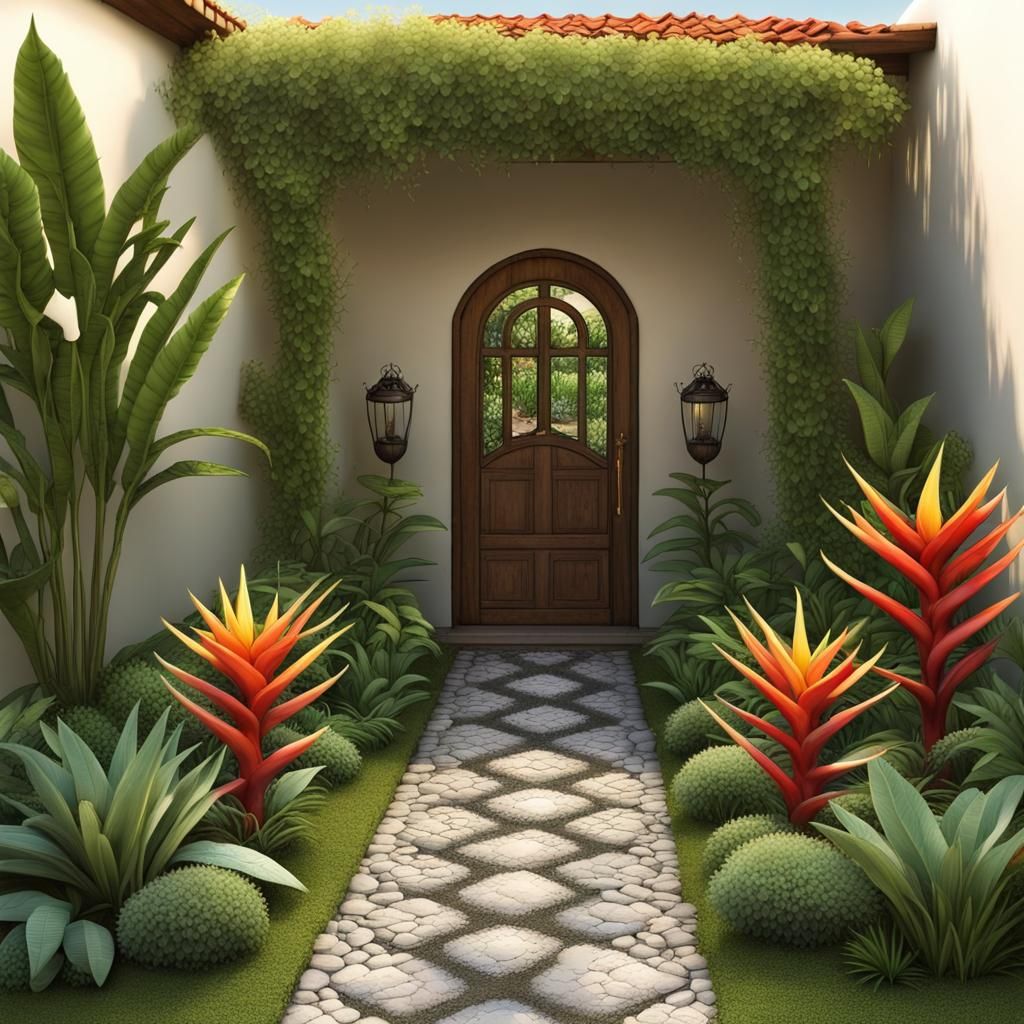 Enchanted Garden Courtyard with Glass Flowers