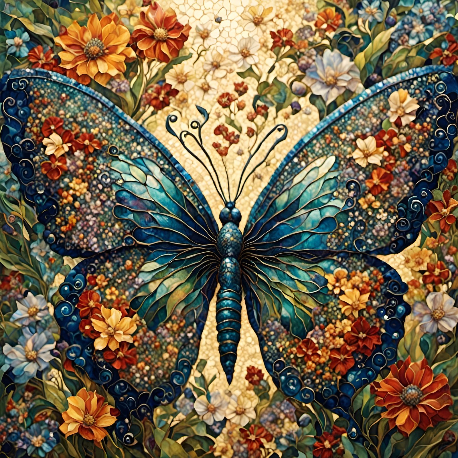 Butterfly Mosaic in Stained Glass Style