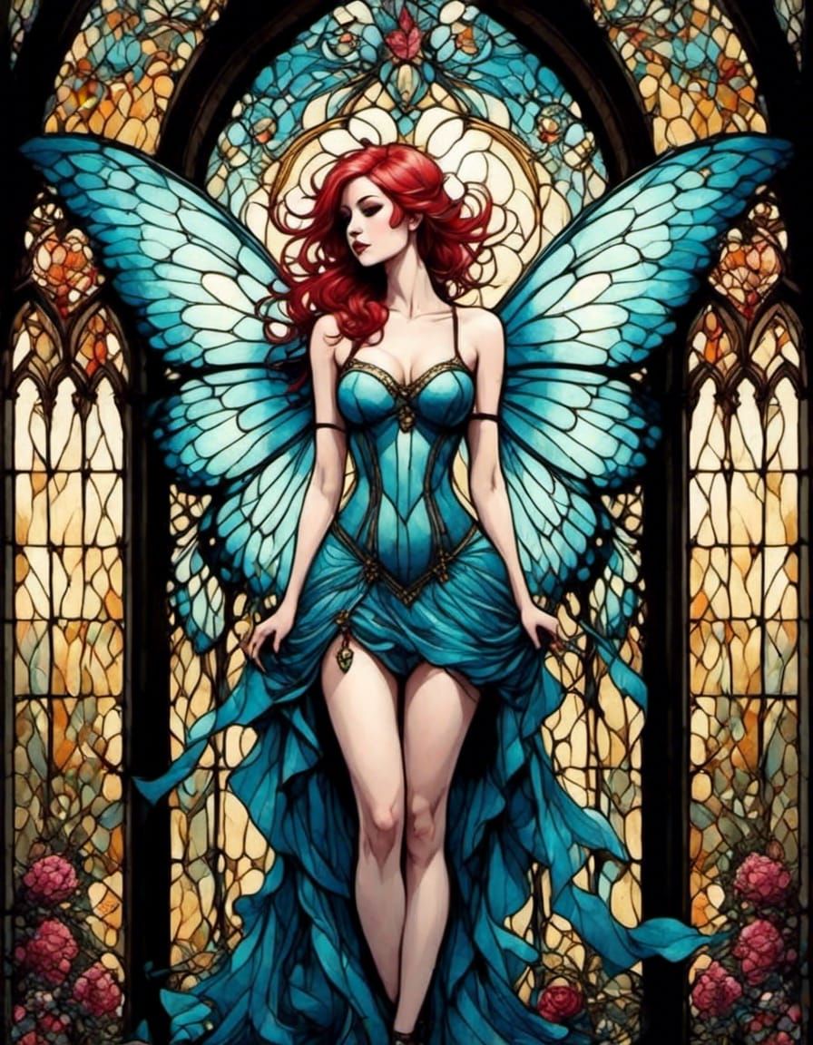 Watercolor Fairy with Stained Glass Wings
