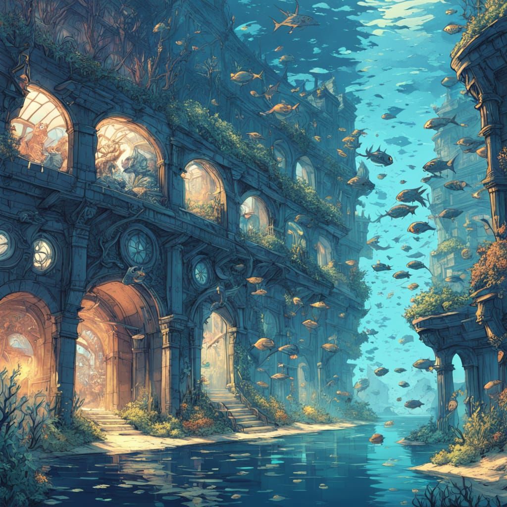 Vibrant Underwater City in Coral Reef