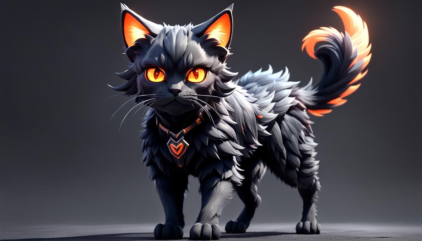 Muscular Black Fur Cat Girl in Anime Style