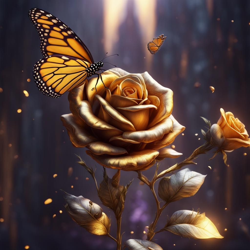 Golden Rose with Butterfly: Fantasy Concept Art