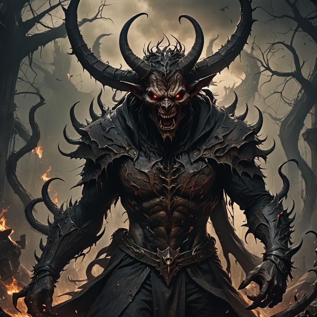 Menacing Demon in Hellish Landscape: Fantasy Concept Art