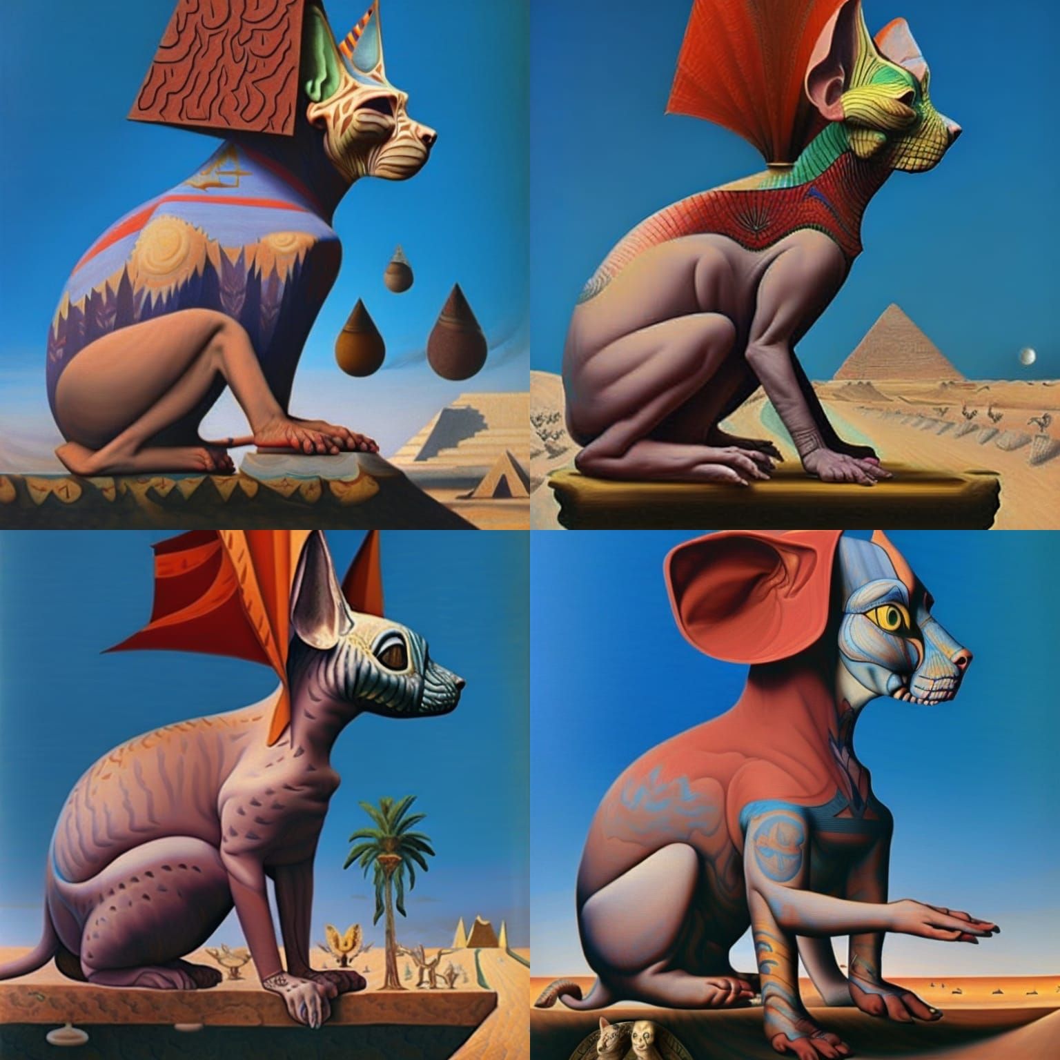 Egyptian Sphinx in Surrealist Desert Landscape