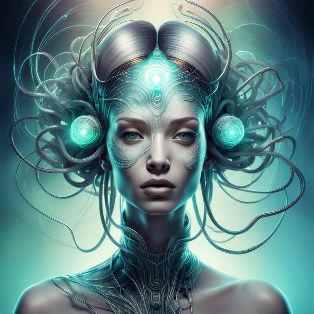 Futuristic Woman Portrait in Mixed Media Style