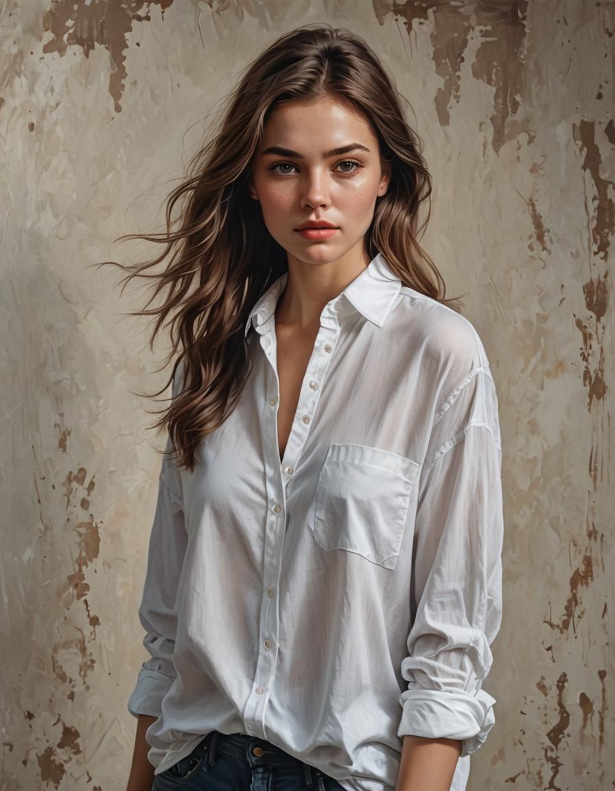 Beautiful Woman Posing in Greenhouse: Hyperrealistic Portrai...