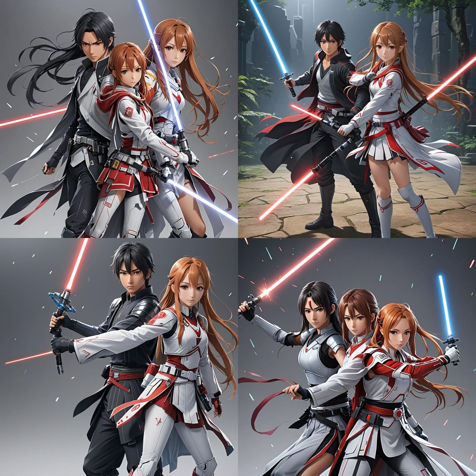 Anime Style Kirito and Asuna with Lightsabers