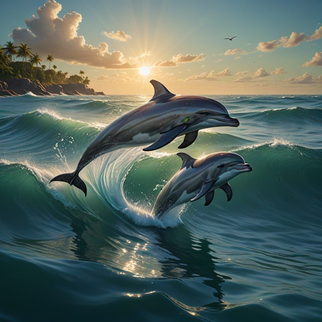 Hyper-Realistic Dolphins in Calm Waters