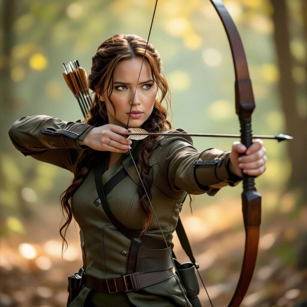 Scarlett Johansson as Katniss Everdeen with Bow