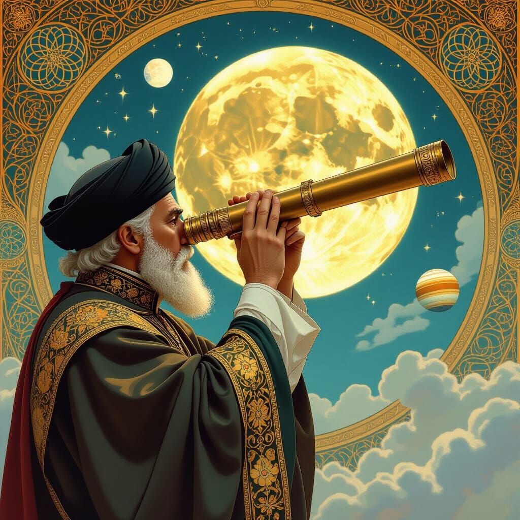Galileo Galilei Gazing at Moon in Arabesque Style