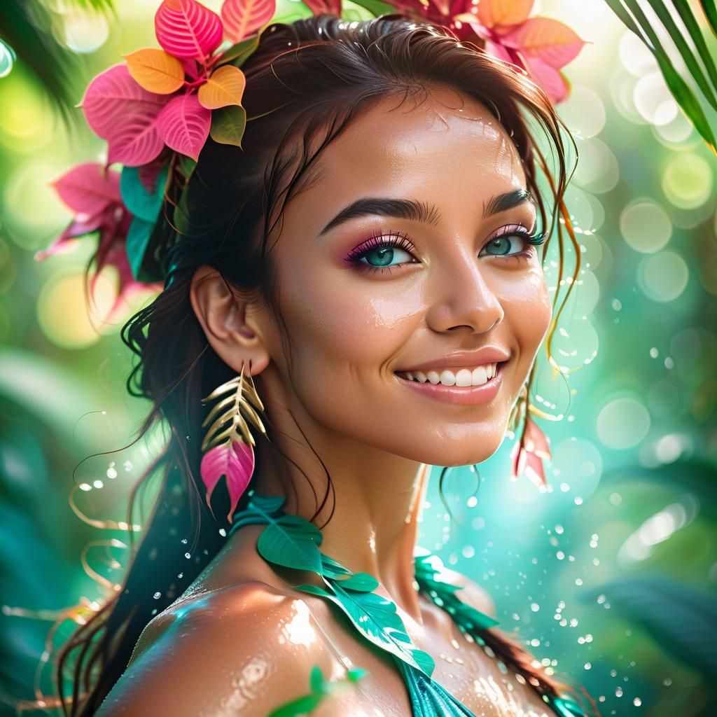 Exotic Beauty Dancing in Sunny Jungle Portrait
