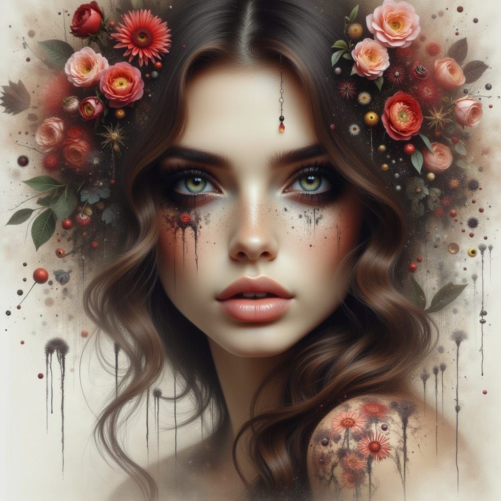 Gothic Horror Woman Radiates Ethereal Aura in Double Exposur...