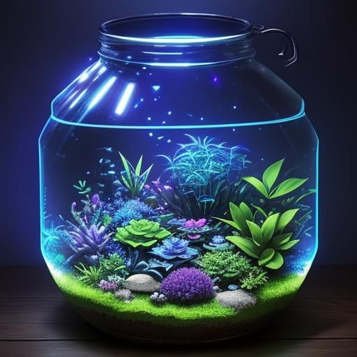 Bioluminescent Terrarium at Night in Anime Style